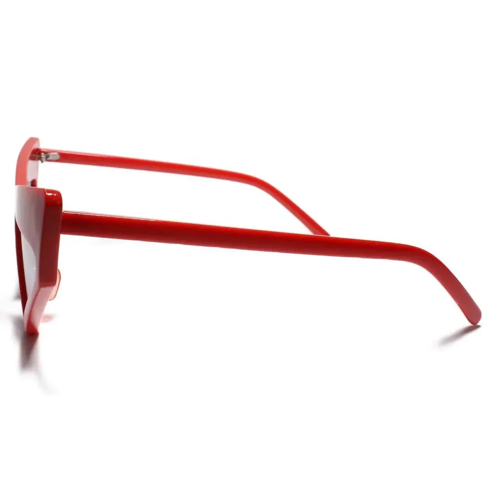 Womens Red Angular Cat Eye Sunglasses Gray Gradient Lens Retro 70s